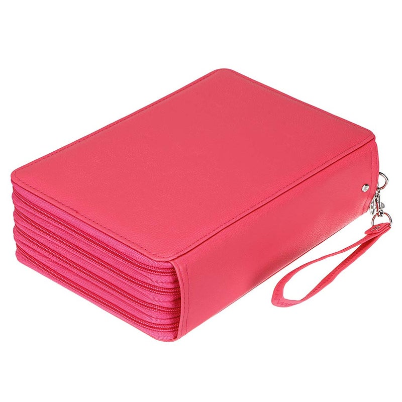 BTSKY 200 Slots Colored Pencil Organizer - Deluxe PU Leather Pencil Case Holder With Removal Handle Strap Pencil Box Large for Colored Pencils Watercolor Pencils (Pink) - Image 1